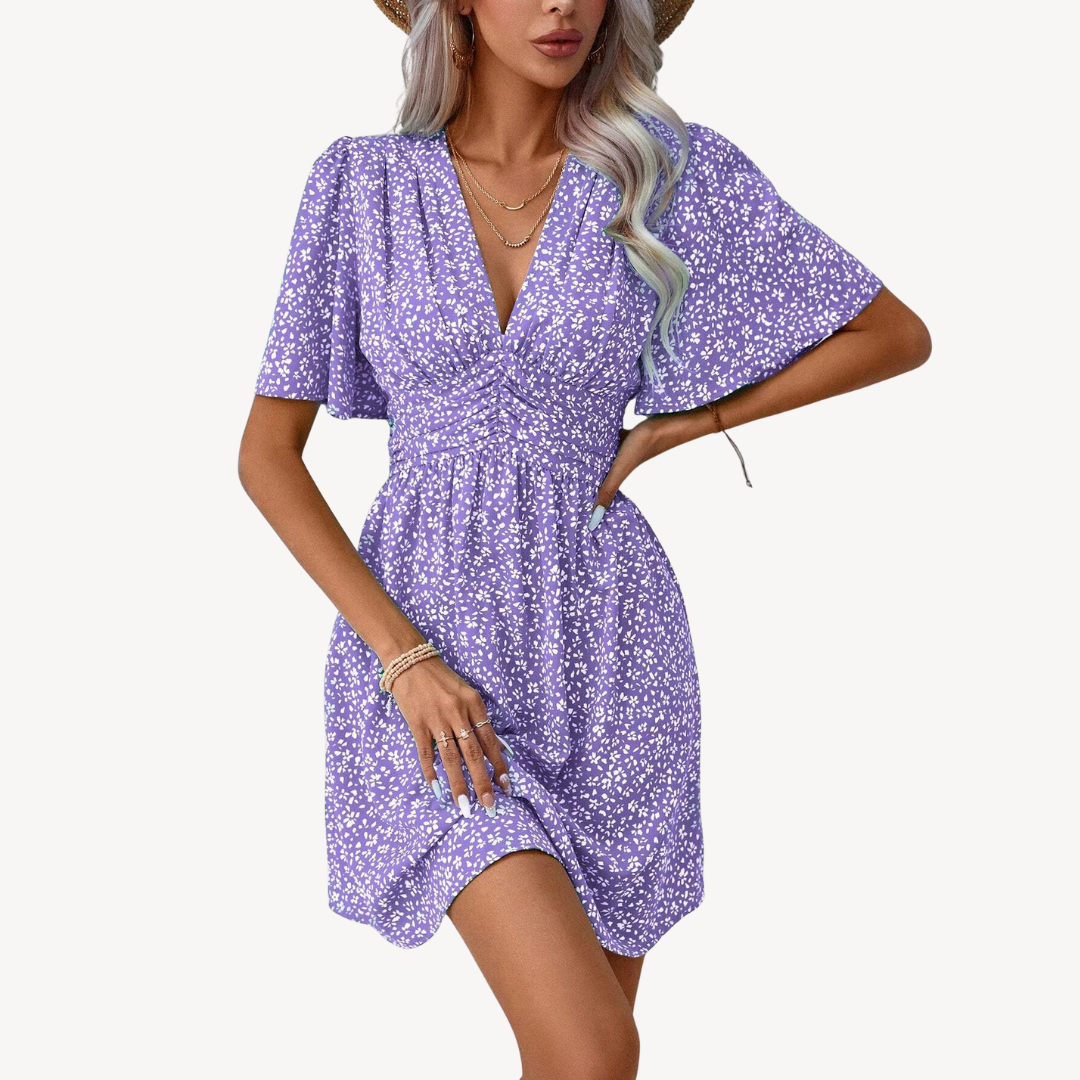 Womens Summer Dress V-Neck Short Sleeve Casual