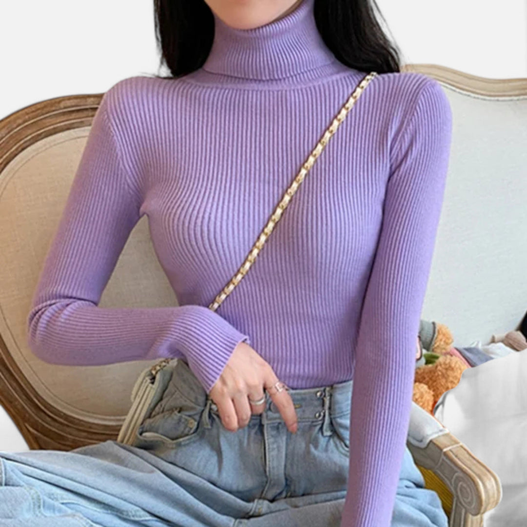 Womens Ribbed Knit Sweater Turtleneck Slim Fit