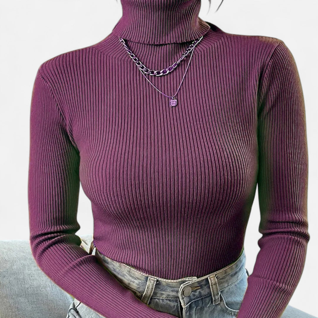 Womens Ribbed Knit Sweater Turtleneck Slim Fit