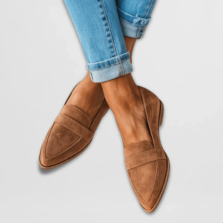 Womens Slip-On Loafers Matte Suede Pointed Toe - BritishMode