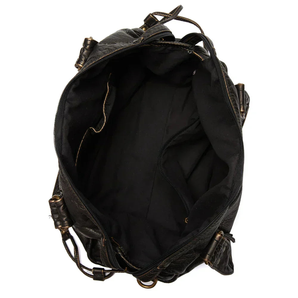 Womens School Handbag Leather Hard Shoulder Strap