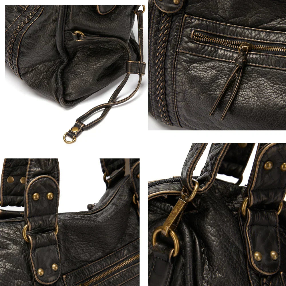 Womens School Handbag Leather Hard Shoulder Strap