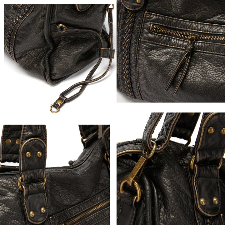 Womens School Handbag Leather Hard Shoulder Strap