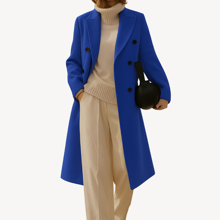 Womens Double-Breasted Coat Wool Blend Classic Fit