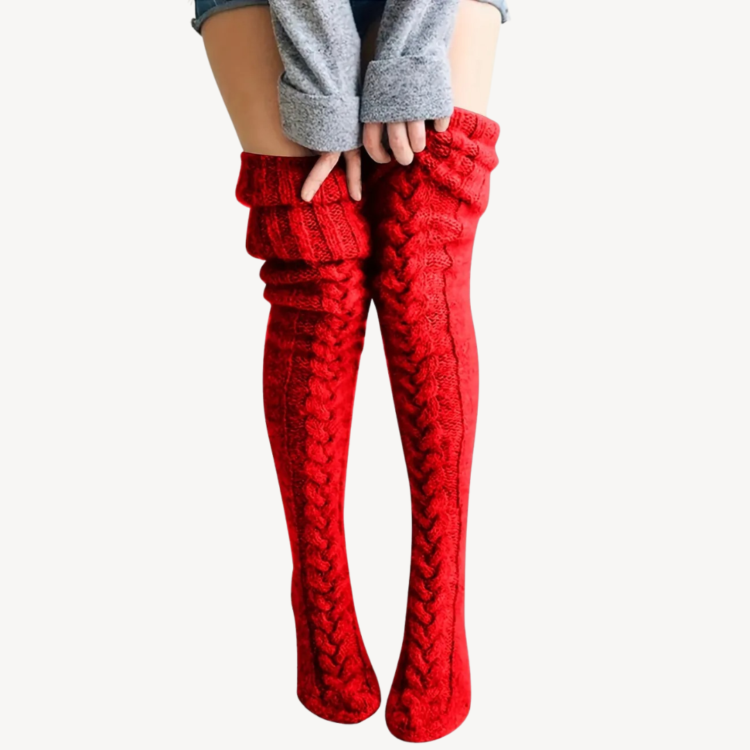 Womens Knit Thigh High Socks Stretch Fit - BritishMode