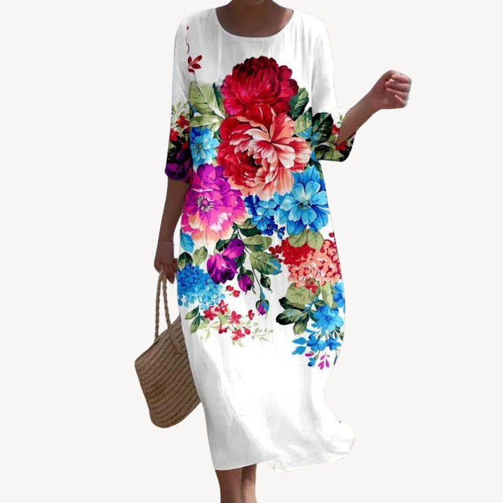 Womens Midi Dress Printed Sleeves