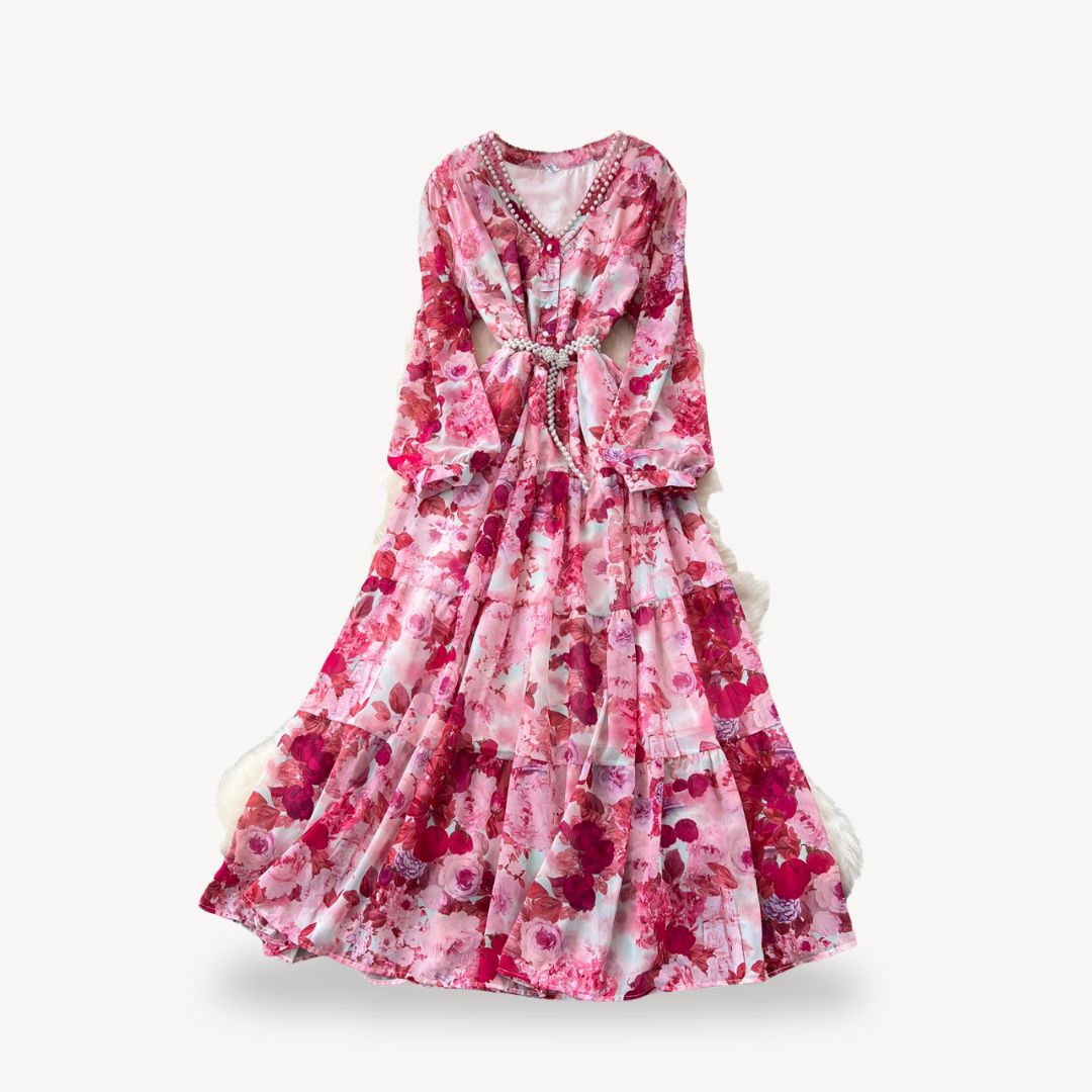 Womens Maxi Dress Floral Pattern Long Sleeve