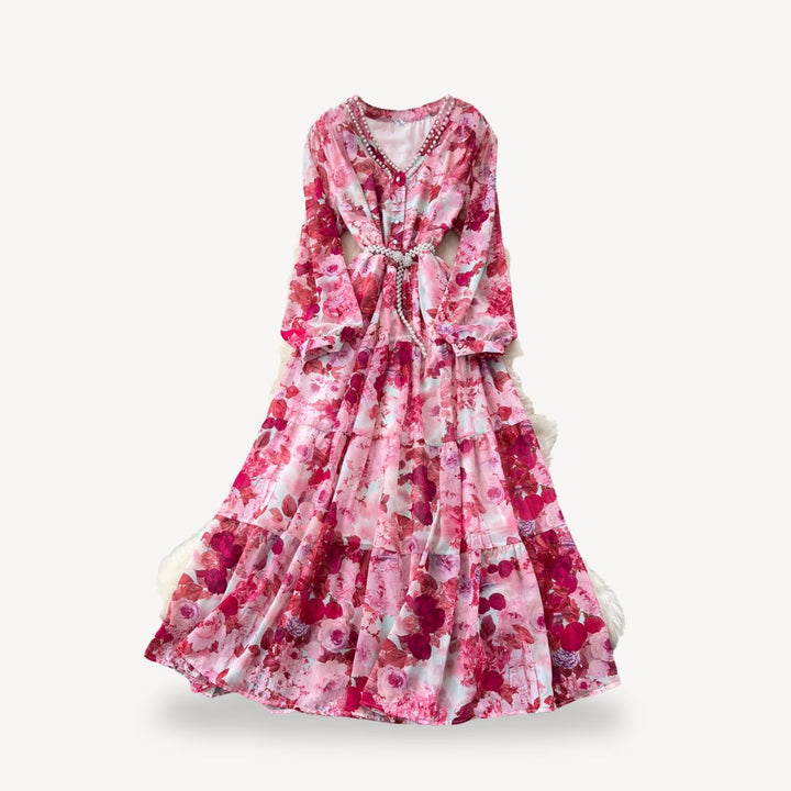 Womens Maxi Dress Floral Pattern Long Sleeve