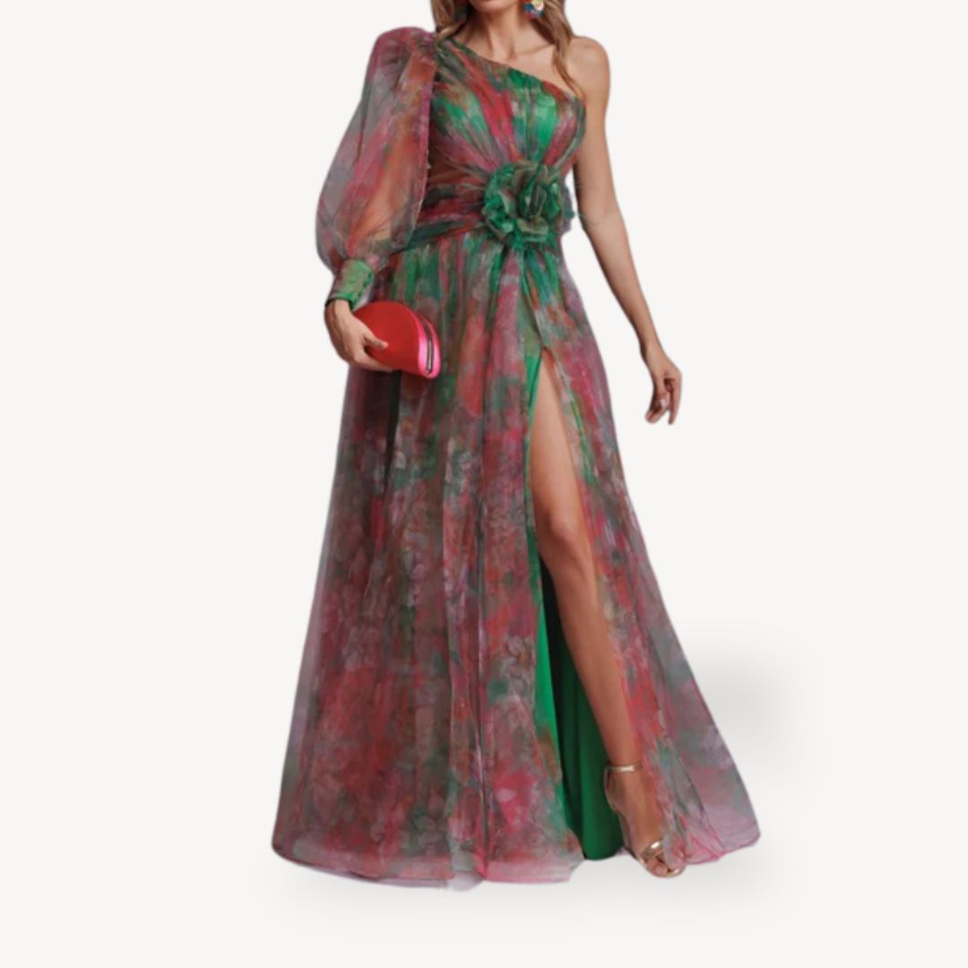 Womens Maxi Dress One-Shoulder Lightweight Fabric - BritishMode
