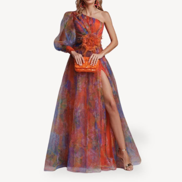 Womens Maxi Dress One-Shoulder Lightweight Fabric