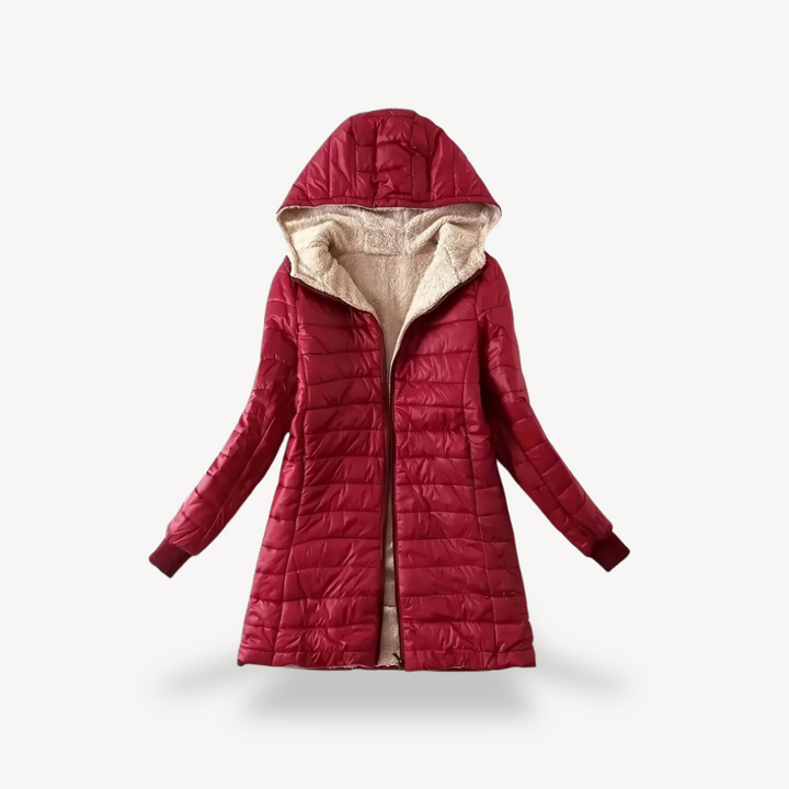 Womens Hooded Puffer Jacket Sherpa Lining Insulated - BritishMode