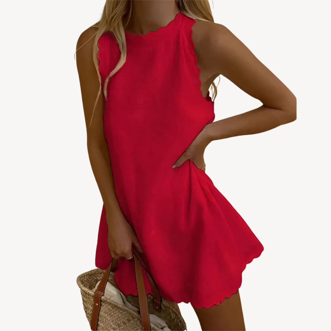 Womens Mini Dress Scalloped Neckline Sleeveless - BritishMode