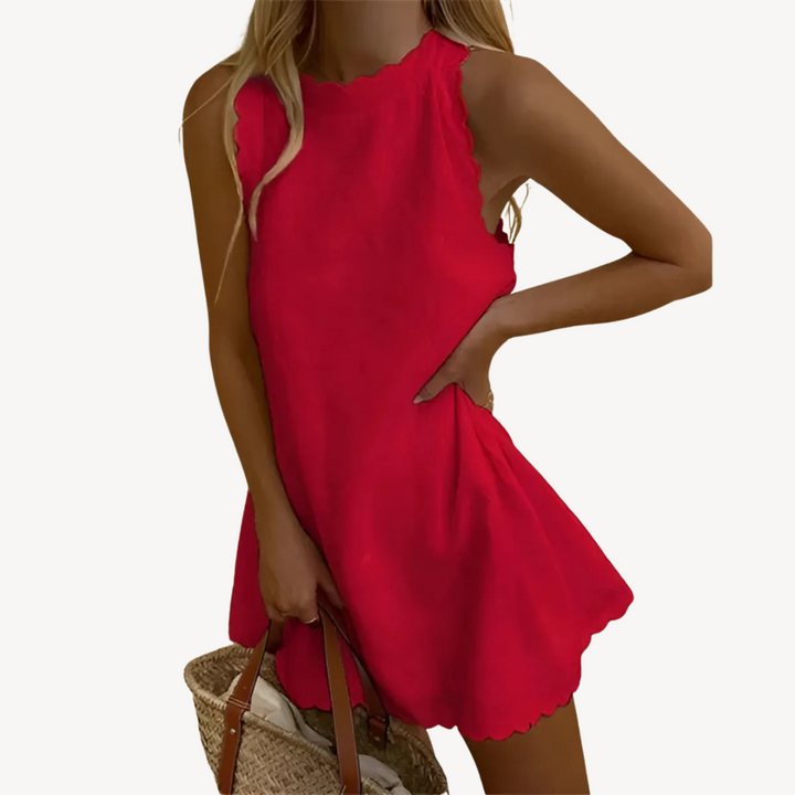 Womens Mini Dress Scalloped Neckline Sleeveless - BritishMode