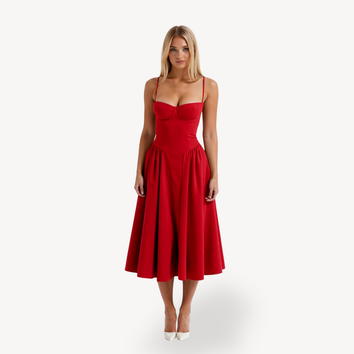 Womens Strapless Midi Dress Fitted Silhouette