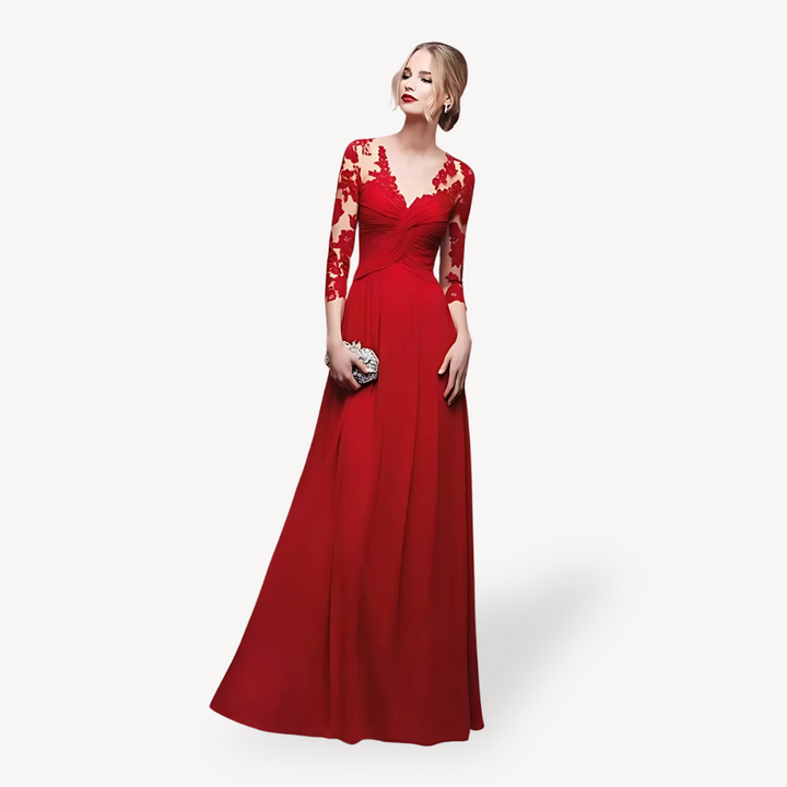 Womens Maxi Dress Lace Long Sleeve - BritishMode