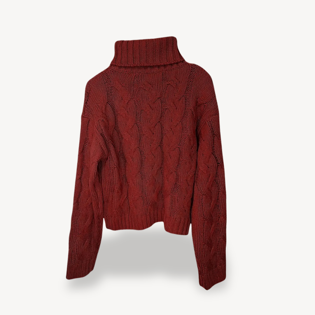 Womens Cable Knit Turtleneck Sweater Cozy Fit - BritishMode