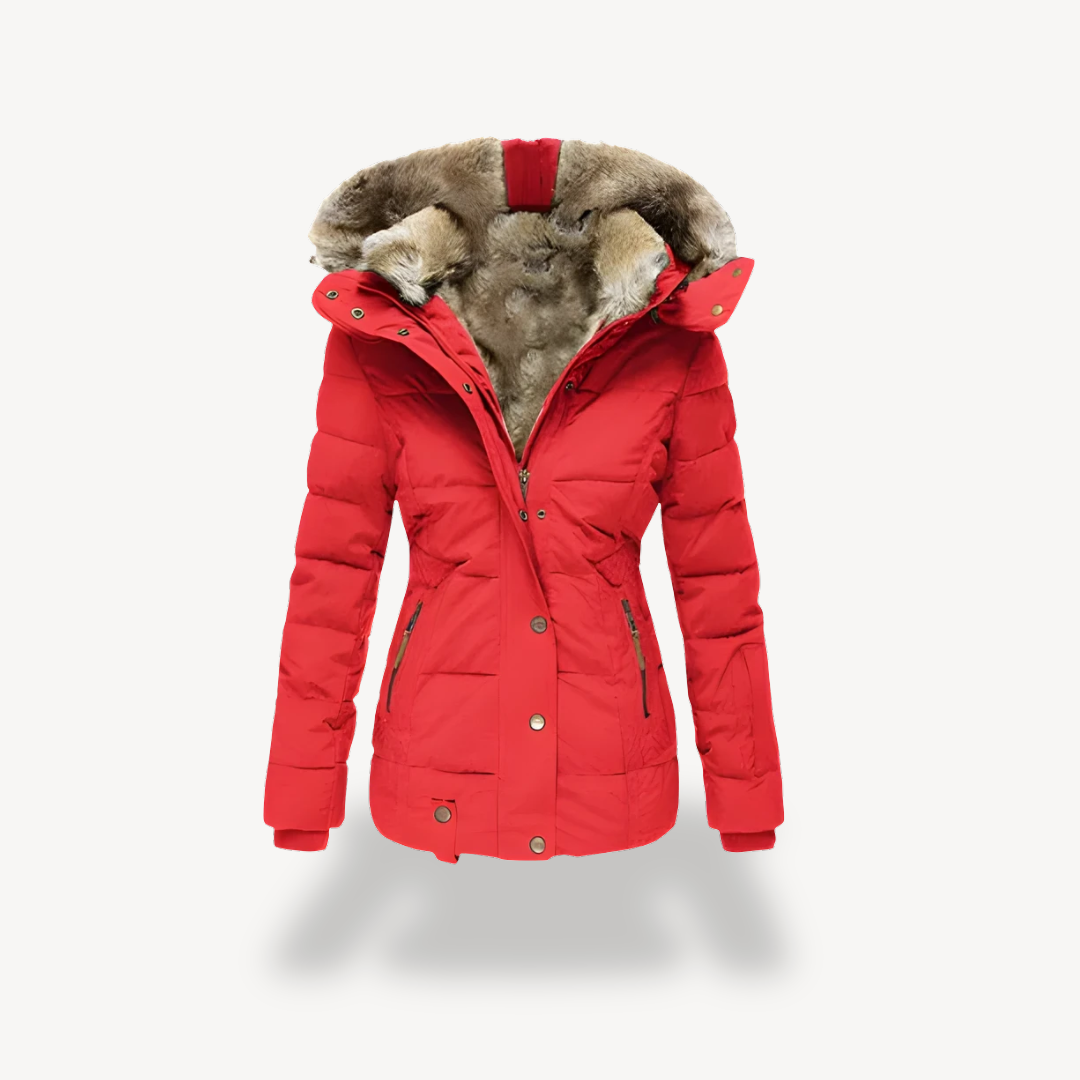 Womens Quilted Parka with Faux-Fur Detachable Hood