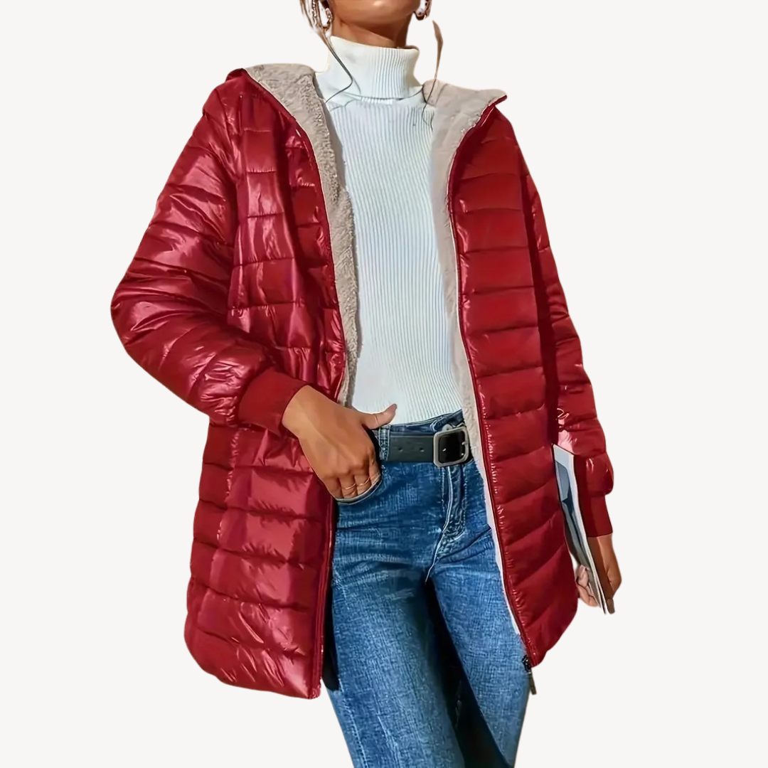Womens Quilted Jacket with Faux Fur Lining Hooded