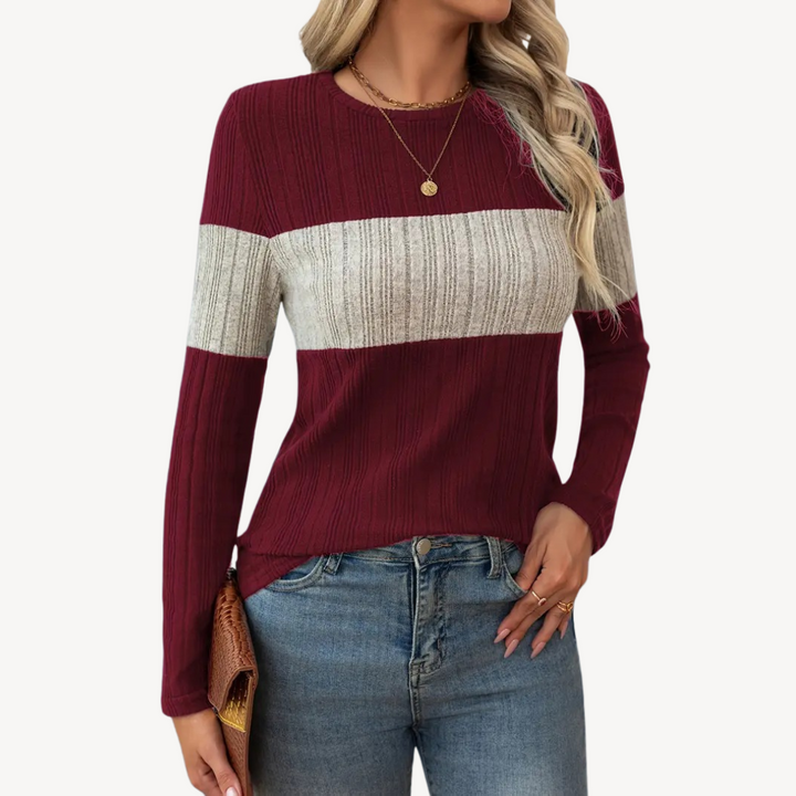 Womens Long Sleeve Top Striped Pattern Regular Fit