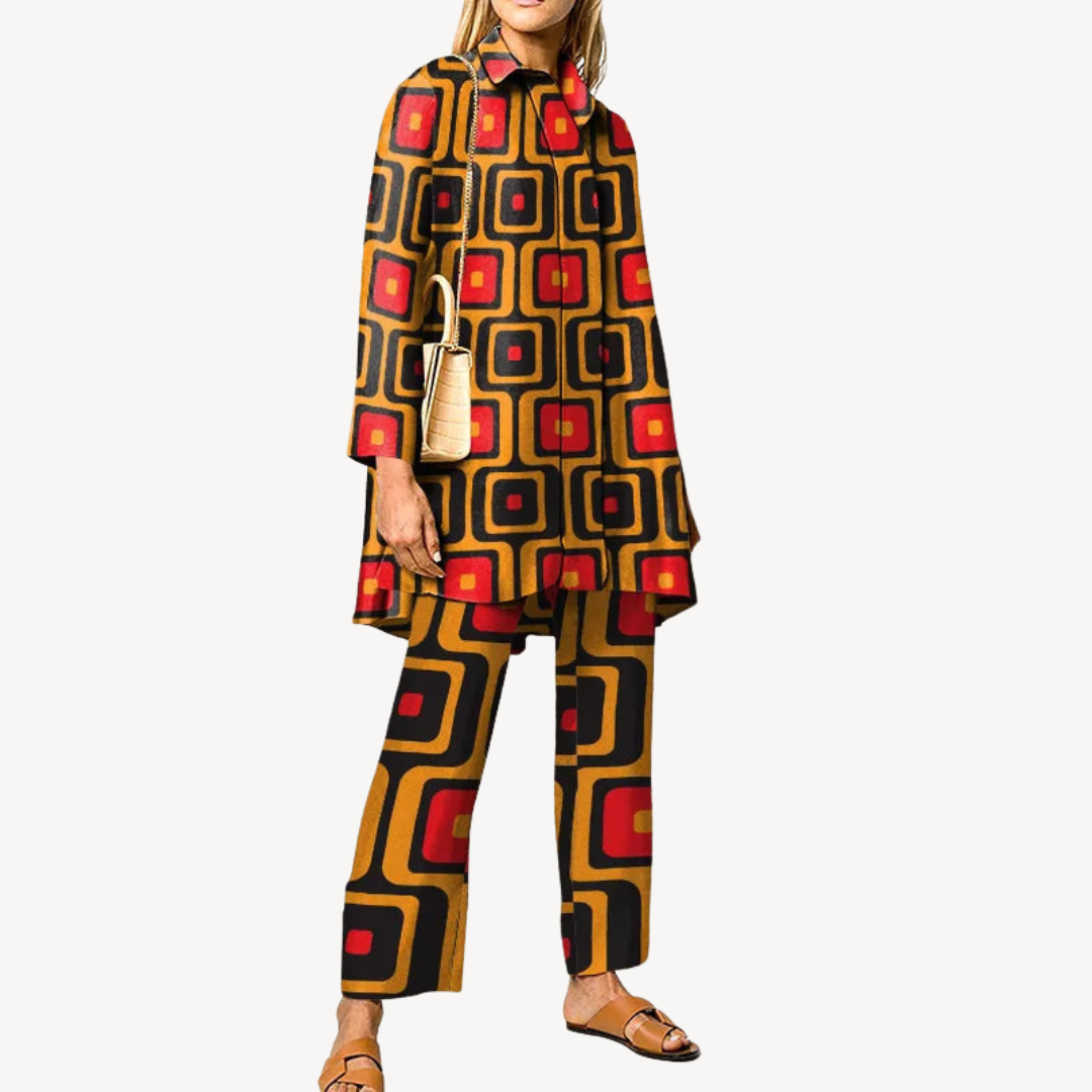 Womens Co-Ord Set with Abstract Print Relaxed Fit