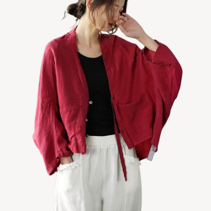 Womens Kimono Jacket Linen Blend Relaxed Fit - BritishMode