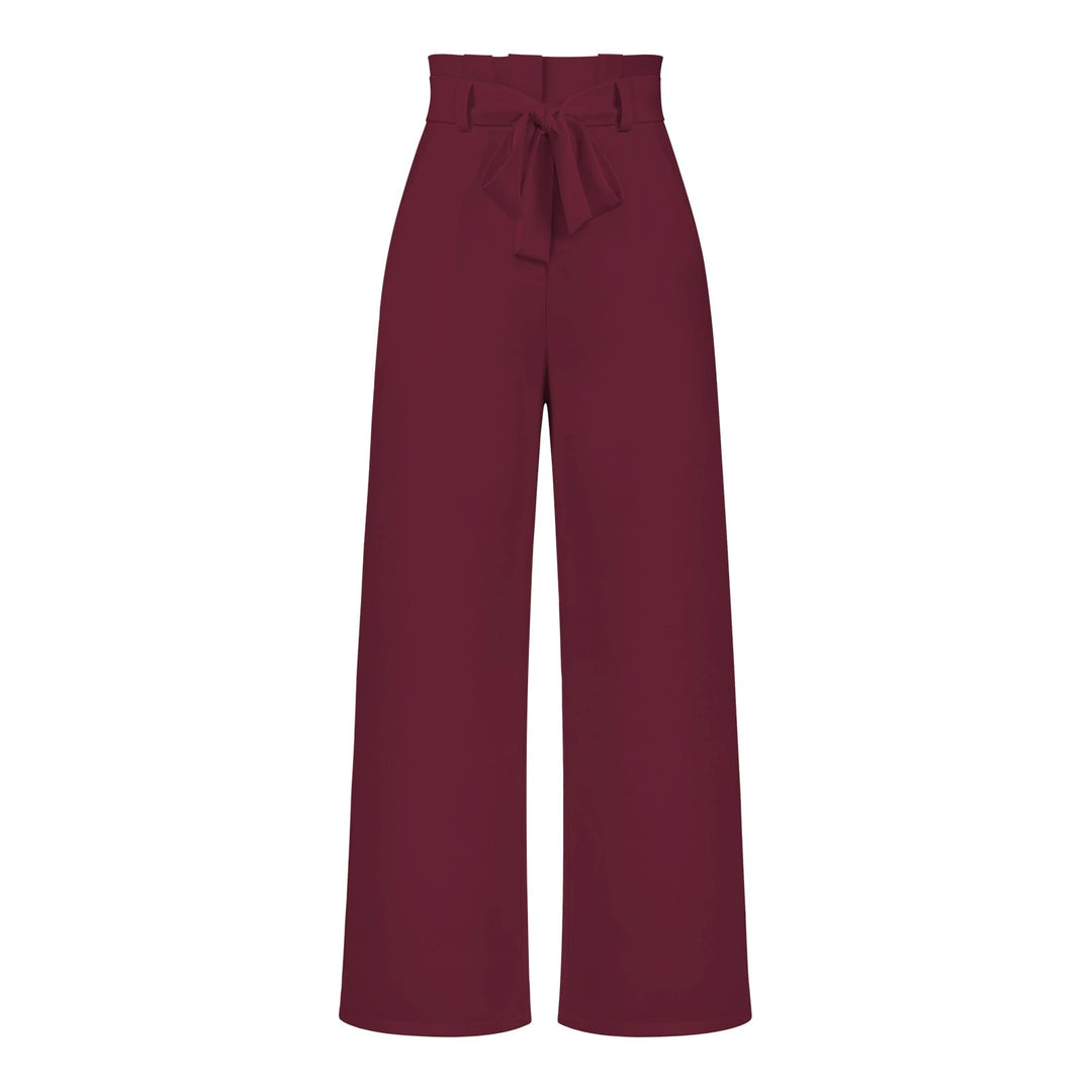 Womens High-Waisted Trousers with Tie Waist Relaxed Fit