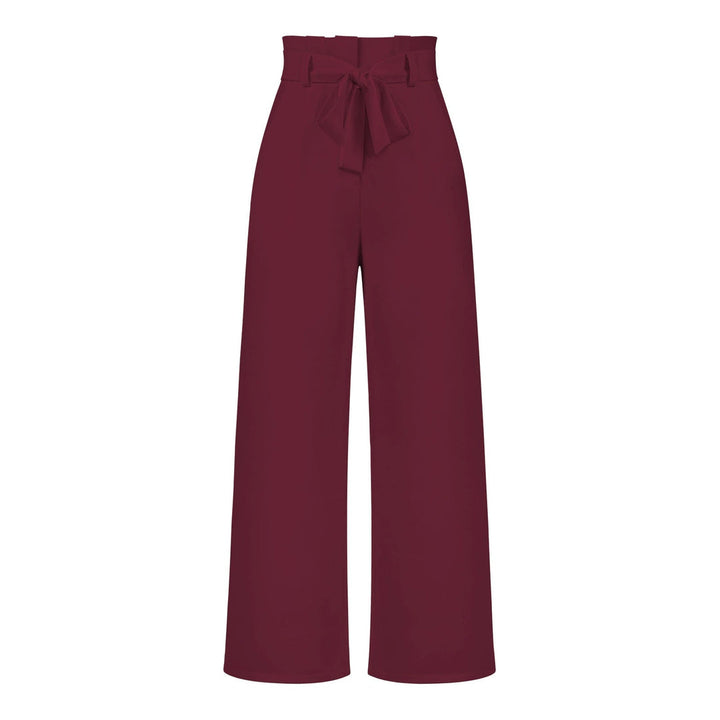 Womens High-Waisted Trousers with Tie Waist Relaxed Fit