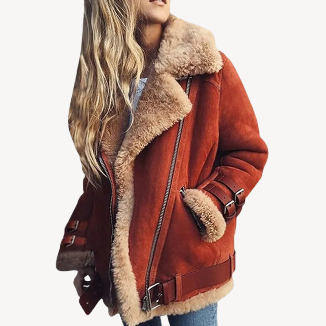 Womens Biker Jacket Shearling Lined Classic Fit