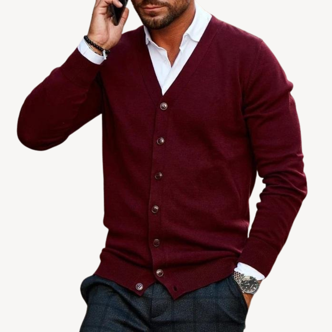 Mens Cardigan V-Neck Button-Down Knit - BritishMode