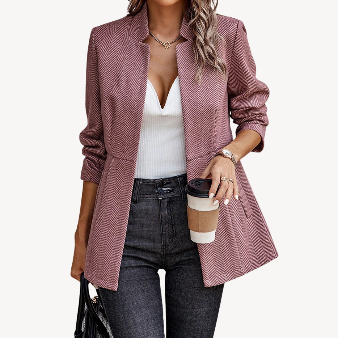 Womens Blazer Jacket Herringbone Pattern Tailored Fit
