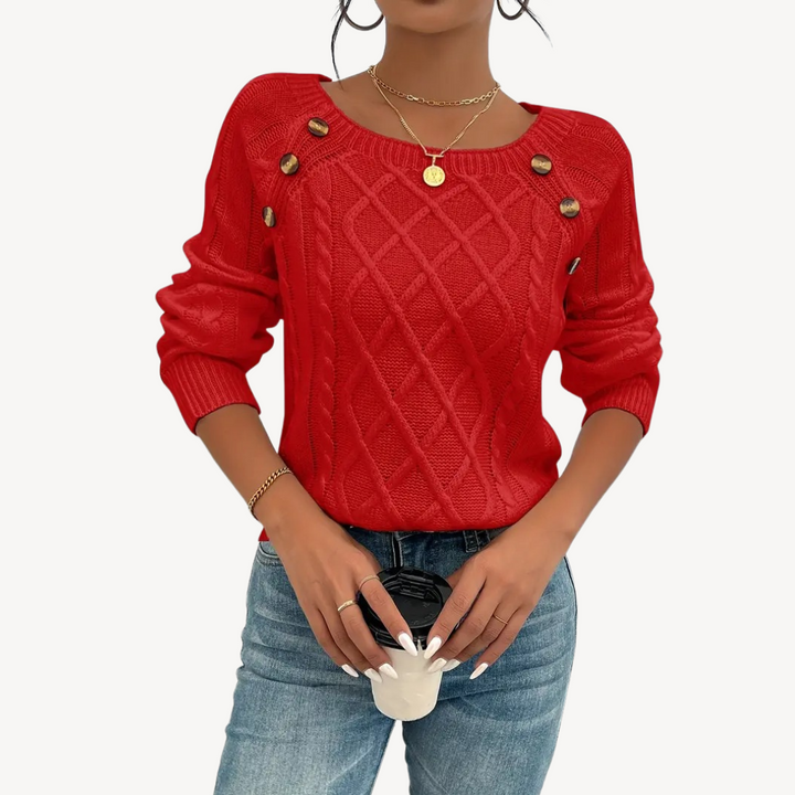 Womens Sweater with Button Detail Crewneck - BritishMode