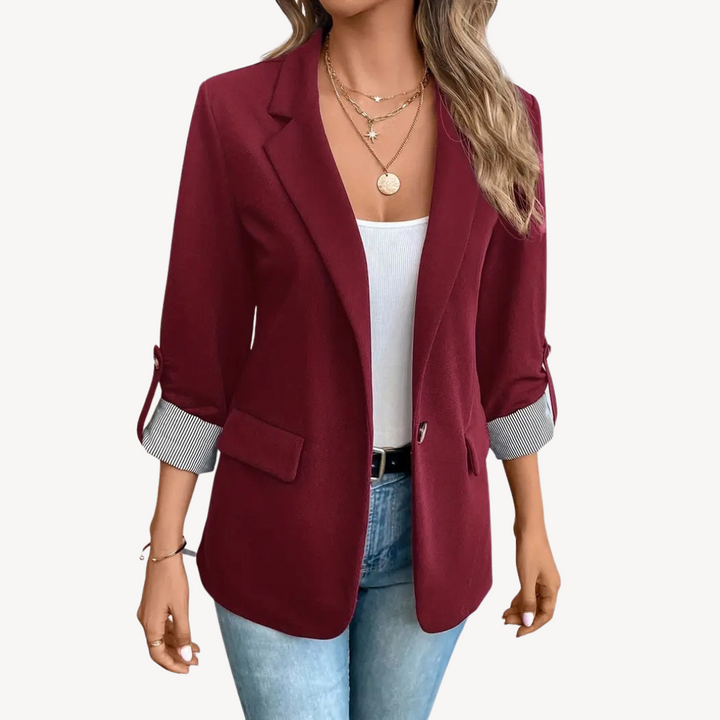Womens Blazer with Striped Cuff Tailored Fit