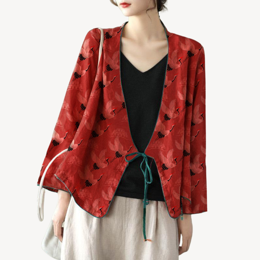 Womens Kimono Jacket Linen Blend Embroidered