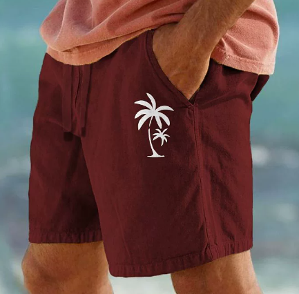 Womens Summer Shorts with Palm Embroidery Relaxed Fit