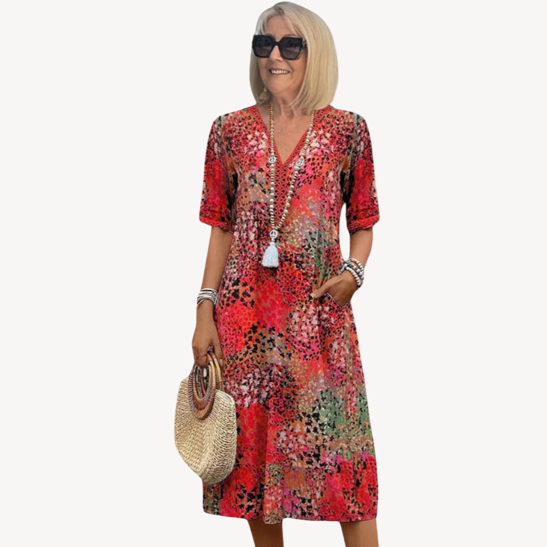 Womens Midi Dress Boho Flowy Tiered Style