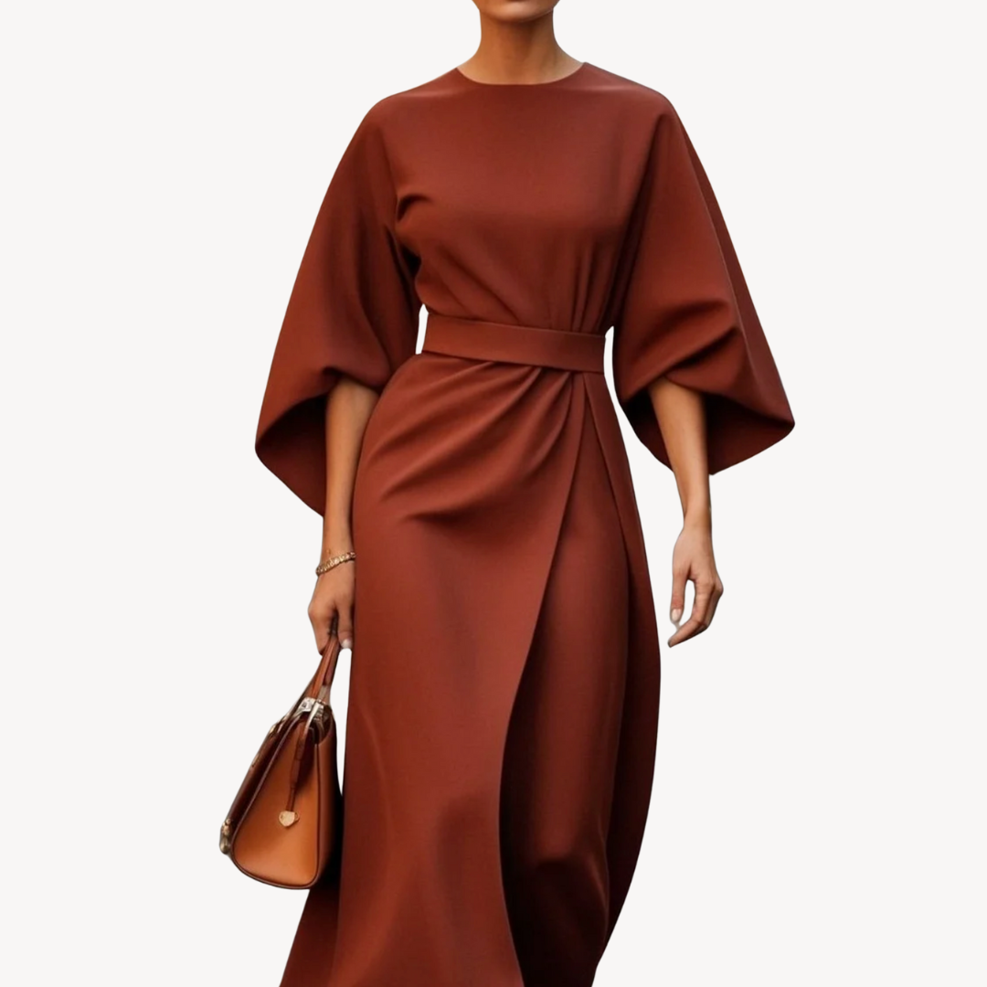 Womens Midi Dress Cotton Belted Fit