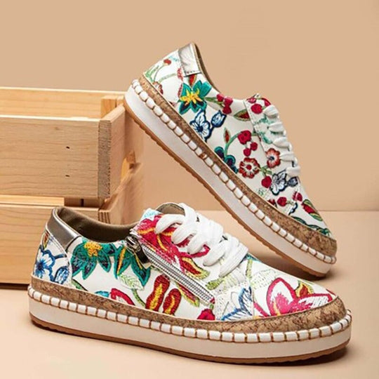 Womens Flower Pattern Sneakers Casual Comfortable Fit - BritishMode