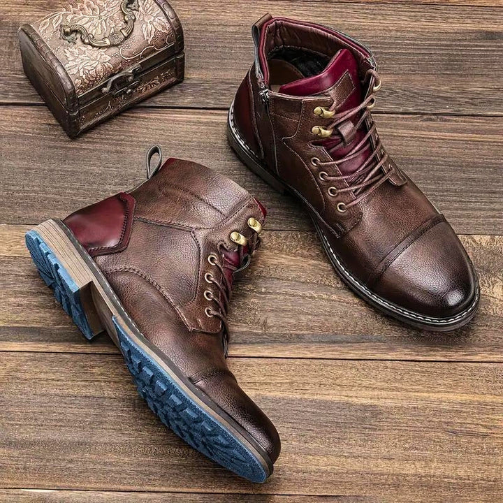 Mens Leather Outdoor Boots Orthopedic Side Zip