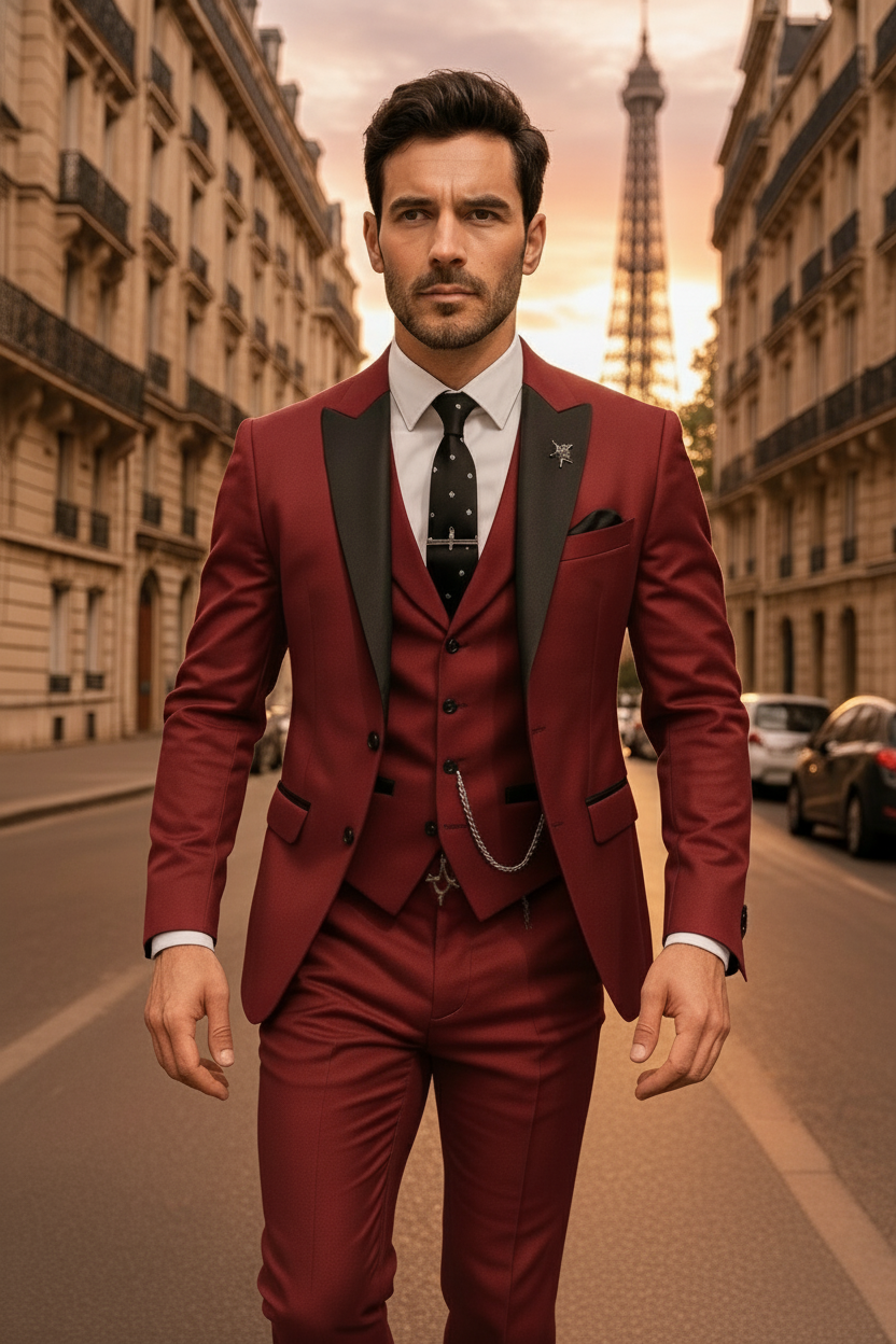 Mens Slim Fit Suit Set Blazer Waistcoat and Trousers Formal
