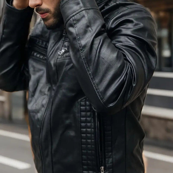 Mens Biker Jacket with Hood Retro Style