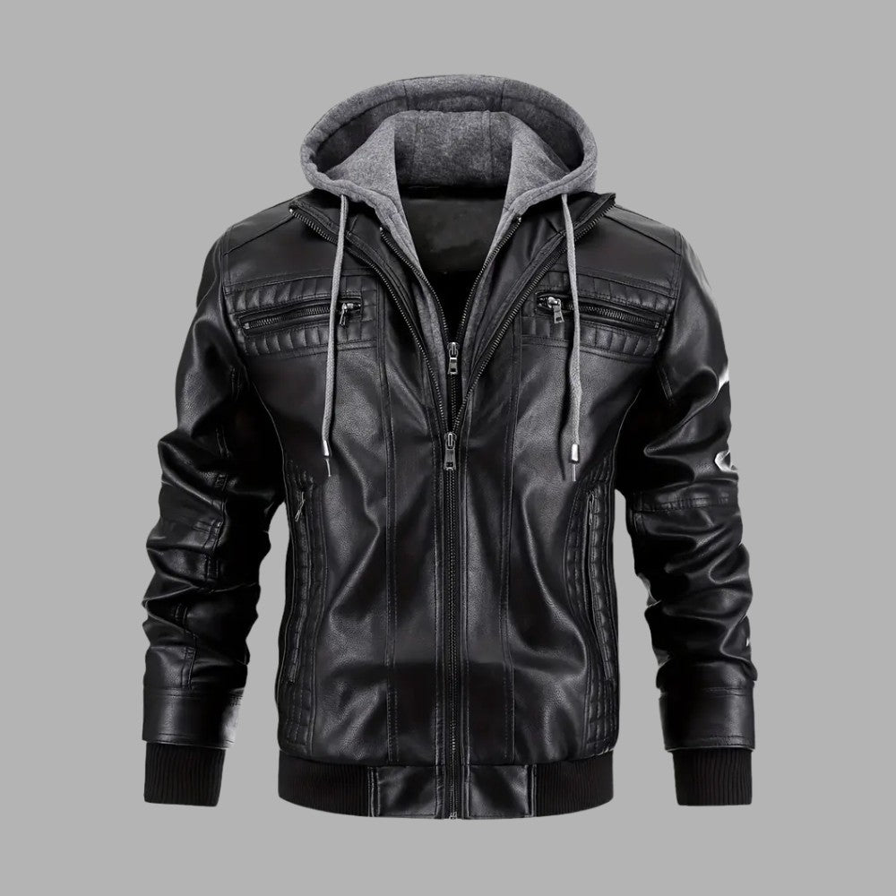 Mens Biker Jacket with Hood Retro Style