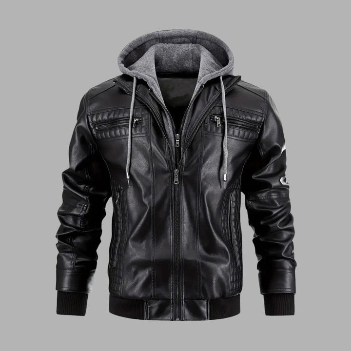Mens Biker Jacket with Hood Retro Style