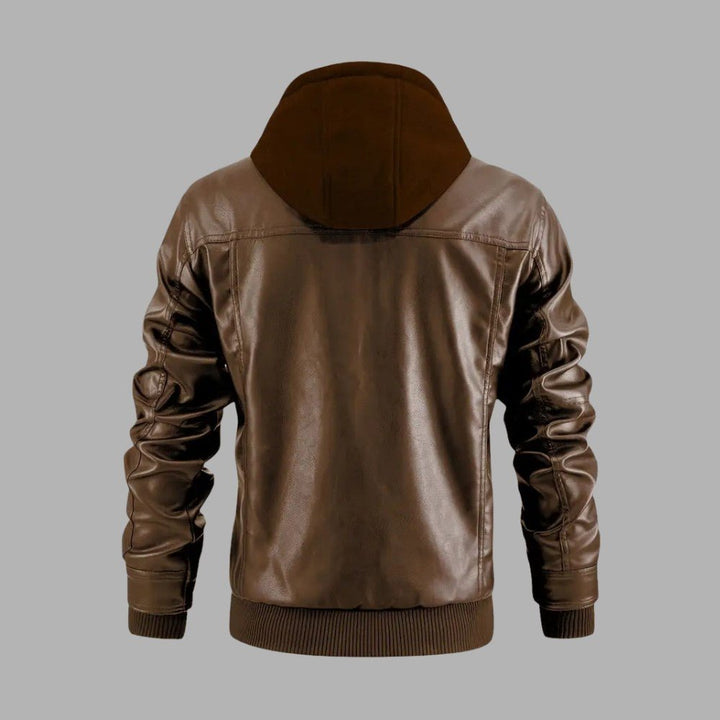 Mens Biker Jacket with Hood Retro Style