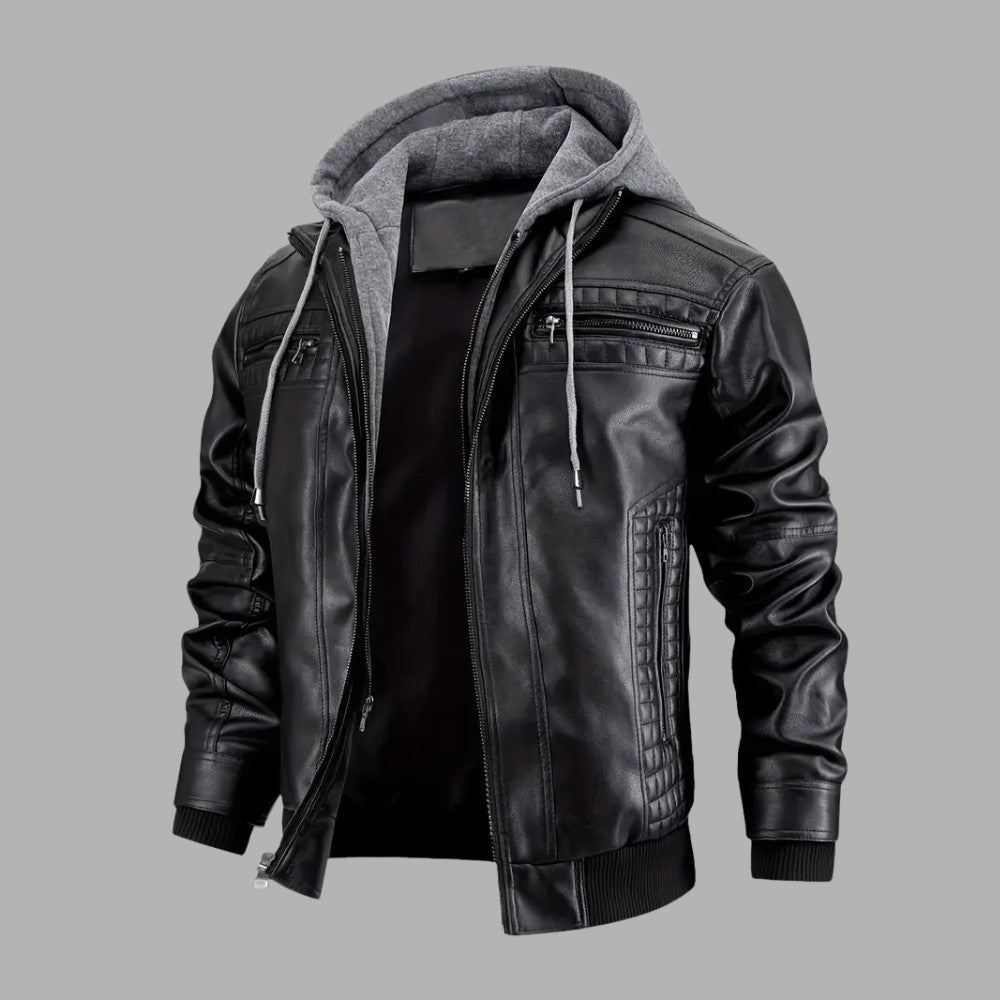 Mens Biker Jacket with Hood Retro Style
