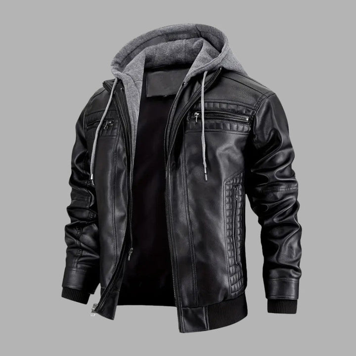 Mens Biker Jacket with Hood Retro Style