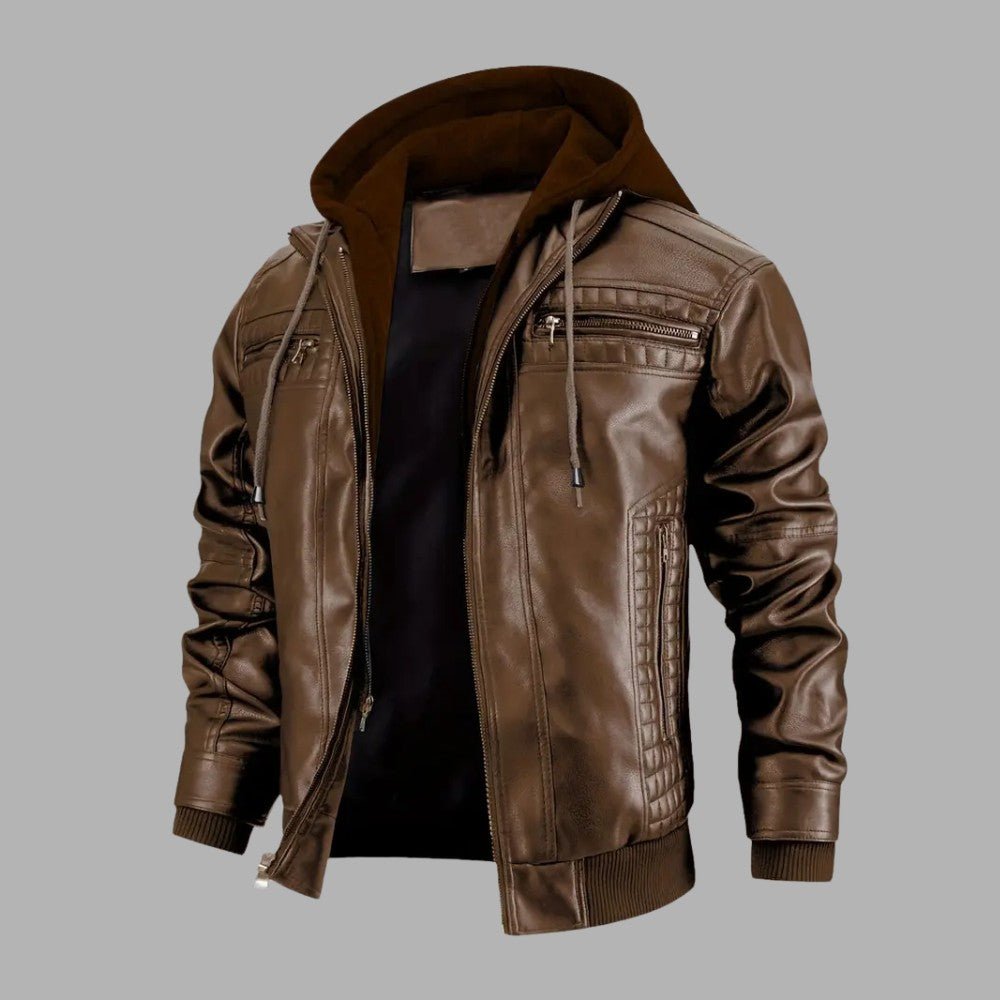 Mens Biker Jacket with Hood Retro Style