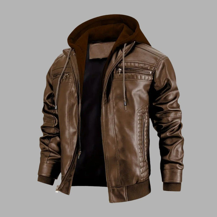 Mens Biker Jacket with Hood Retro Style