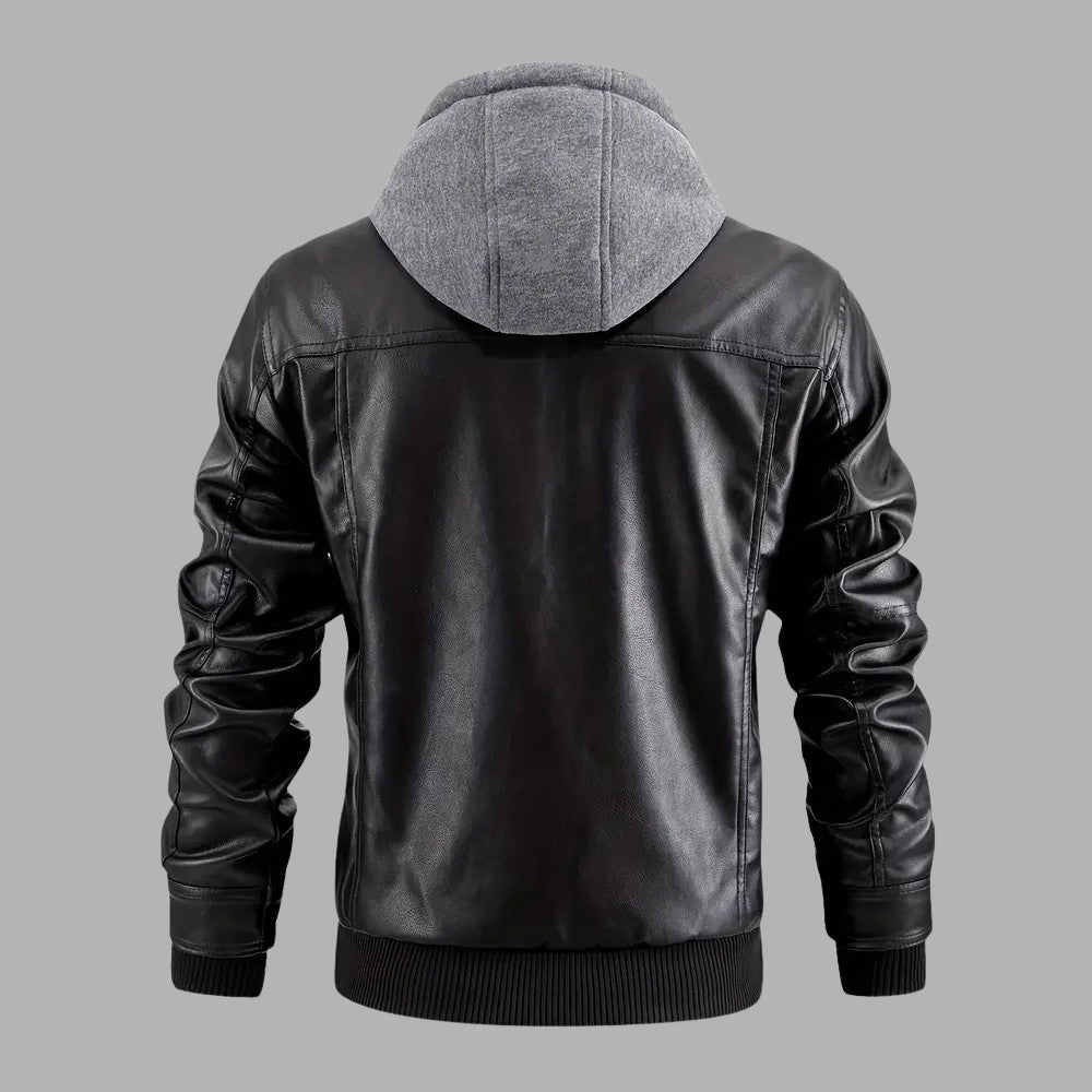 Mens Biker Jacket with Hood Retro Style