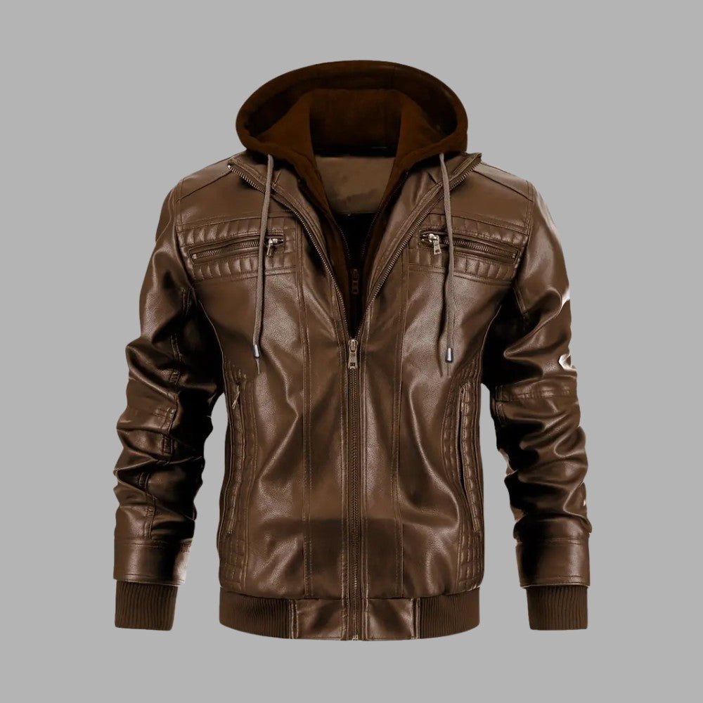 Mens Biker Jacket with Hood Retro Style