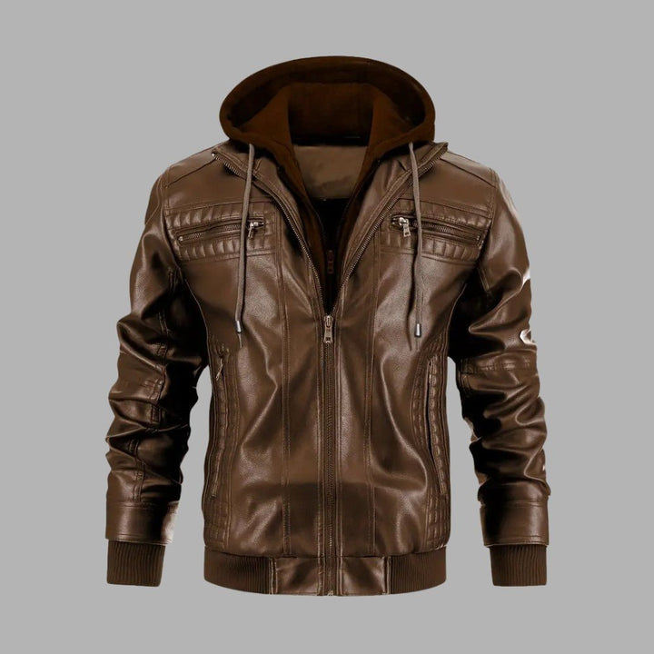Mens Biker Jacket with Hood Retro Style